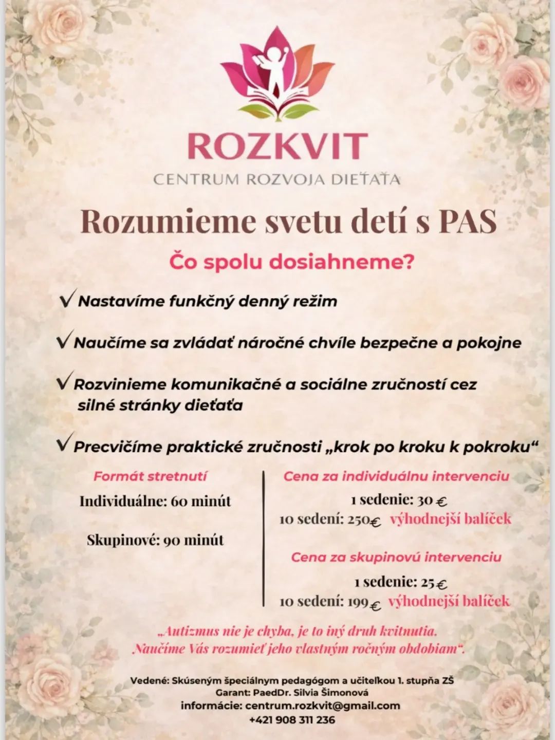 Informačný leták – Špecialno-pedagogická podpora, Centrum Rozkvit